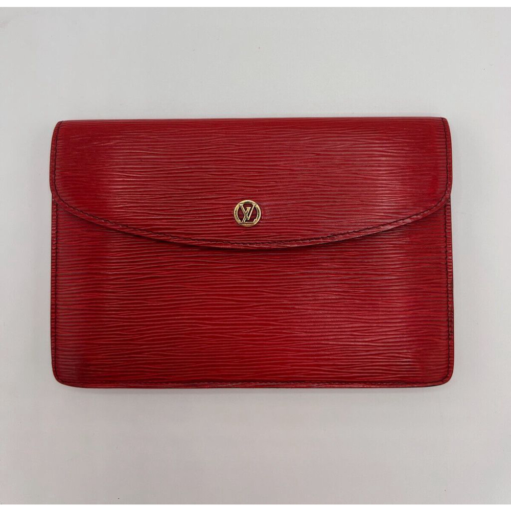 Authentic Louis Vuitton LV Envelope Clutch Bag Red Epi Leather Gold Monogram